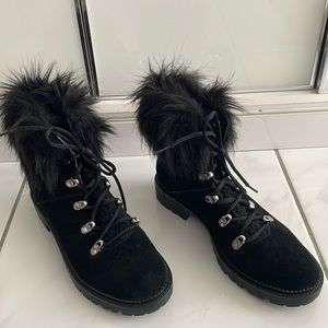 Nine West Alex Fur Suede Combat Hiker Ankle Boots